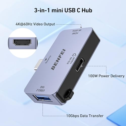 BENFEI USB C to HDMI 4K@60Hz, 10Gbps USB-A, 100W Power Delivery Compatible with iPad Pro, MacBook Pro/Air, iMac, iPhone 16/15 Pro/Pro Max, XPS, Thinkpad and More - size: 1 Pack, style: HDMI+100W+USB