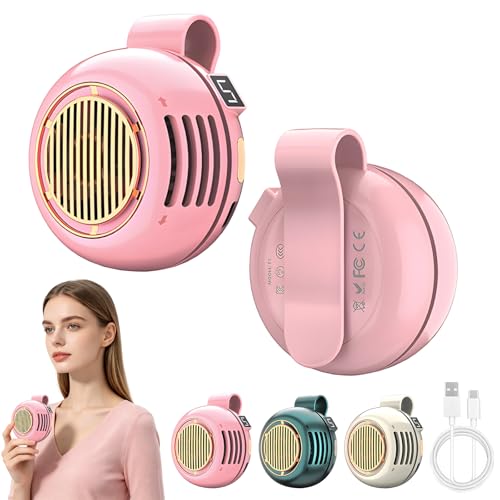 Portable Silent Mini Bladeless Fan Clip On, Small Fan Clip on for Shirt & Waist, 5-Speed Adjustable, Suspended Whirlwind Fan with HD Display Screen, For Outdoor Travel Office(Pink) - color: Pink