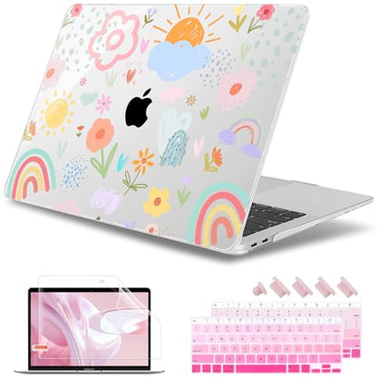 May Chen Compatible with MacBook Air 13 inch Case 2022 2021, 2020-2018 Release Model: M1 A2337 A2179 A1932, Plastic Hard Shell Case Cover for Mabook Air 13 inch with Retina Dispaly, Rainbows Flowers - color: Rainbows flowers