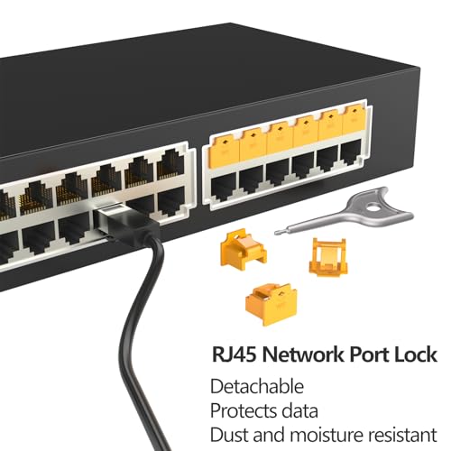 100Pcs RJ45 Port Lock with 5 Keys, Locking RJ45 Port/Dust Blocker,RJ45 Dust Cover Cap Female Port Plugs Protector,Compatible RJ45 Port Devices (Yellow) - color: Yellow, size: 100+5