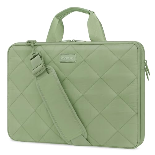 MOSISO 360 Protective Laptop Shoulder Bag, Double Layer Fluffy Padded Laptop Bag with Anti-theft Zipper - color: Antique Green, size: 13.3 inch