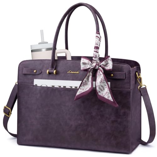 LOVEVOOK Laptop Tote Bag for Women, 15.6 Inch Large Faux Leather Work Bag Waterproof Briefcase Handbag for Teacher Business | Gift - color: Vintage Purple, size: 15.6 inch