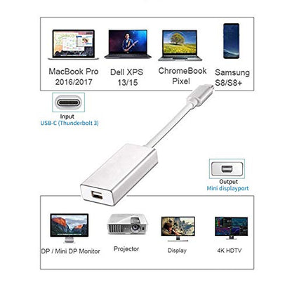 YMY USB C to Mini Displayport Adapter, Type C to Mini DP Converter Compatible with MacBook Pro 2016/2017, Chromebook Pixel, Dell XPS Convert to LED Cinema Display, iMac, Dell Monitor (Silver)