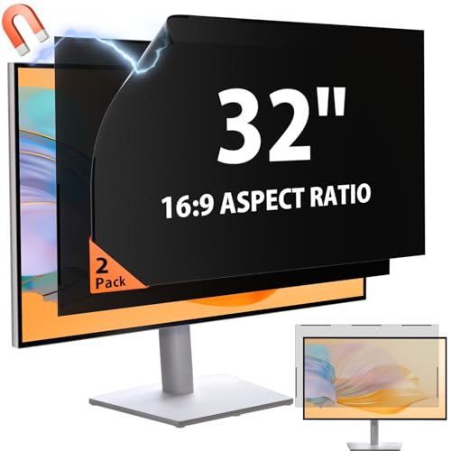 2 Pack- 32 Inch 16:9 Magnetic Privacy Screen for Frameless Computer Monitor | Anti Glare, Anti Blue Light, Anti Spy, Eye Protect, Anti Reflect, Anti UV, Perfect fit, High Quality, Easy install, Removable - size: 32 Inch (Diagonal) - 16:9 Aspect Ratio