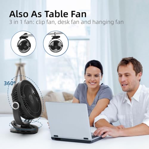 10000mAh 30hrs Portable Fan Rechargeable, 8-Inch Battery Operated Clip on Fan, USB Fans, 4 Speeds, Strong Airflow, Sturdy Clamp for Golf Cart Office Desk Outdoor Travel Camping Bed Truck Treadmill - color: Black