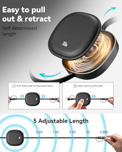 5 in 1 Retractable Cable,100W Multi Charging Cord for Multiple Devices | Adjustable Length Retractable Charger Cable & Phone Holder, USBA/C/Lightning/Micro for iPhone 17-11 Pro/Max, Galaxy, iPad, Ps