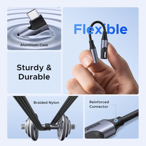 UGREEN Right Angle USB C to 3.5mm Audio Adapter Type C Aux Headphone Jack | 24bit 96kHz HiFi DAC, Braided Cable, Supports Mic In-line Control, Compatible with iPhone 17 16 Pro Max Galaxy S26 Pixel 10