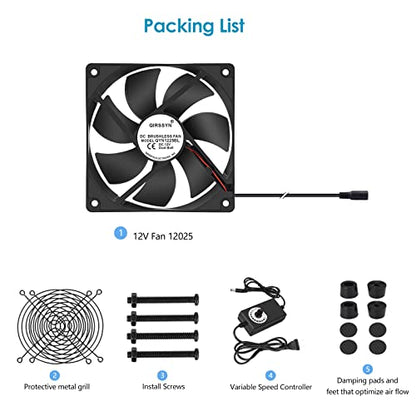 120mm AC Powered Fan with Vriable Speed Controller, AC 110V to 220V Vriable Speed Fan for Receiver Amplifier DVR PlayStation Component Cooling - size: 4.7x4.7x1.0in