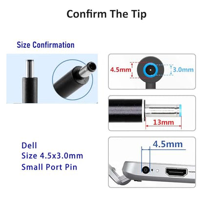 USB C to Slim Laptop 100W PD Power Charger 4.5mm Connector Tip Fit for All 65W/45W Dell laptops with Round Power Connector, Including Inspiron 13 14 15,3000 5000 7000 Series, XPS, Vostro Series Cable