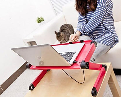 Adjustable Lap Laptop Computer Portable CPU Cooling Fan Ergonomic Vented Table Stand Desk Tray (480 * 260mm with Mouse Pad & Double Fans, Pink) - color: Pink, size: 480*260mm with Mouse Pad & Double Fans