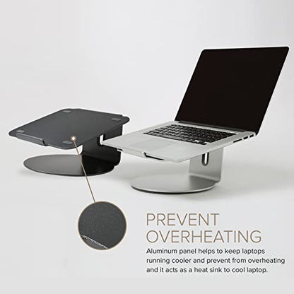 POUT E4 - Laptop Stand with 360 Rotating Base & Built-in Cable Ring — Ergonomic Aluminum Computer Riser for Laptop 10 to 17 Inches — for Apple Mac MacBook Air Pro HP LG Dell Sony