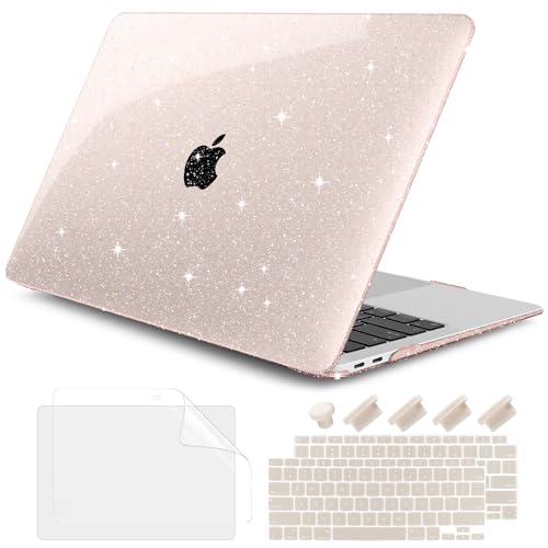 DONGKE for MacBook Air 13 inch Case 2021-2018 Release A2337 M1 A2179 A1932, Bling Plastic Hard Shell Case & Keyboard Cover Only Compatible with MacBook Air 13 inch Retina Fits Touch ID, Starlight - color: Sparkly Starlight