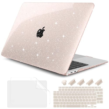 DONGKE for MacBook Air 13 inch Case 2021-2018 Release A2337 M1 A2179 A1932, Bling Plastic Hard Shell Case & Keyboard Cover Only Compatible with MacBook Air 13 inch Retina Fits Touch ID, Starlight - color: Sparkly Starlight