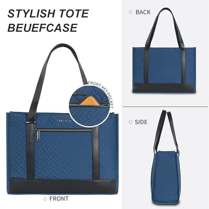 EMPSIGN Laptop Tote Bag for Women 16 Inch, Stylish Computer Shoulder Tote Bag for Work, Large Capacity Quilted Laptop Briefcase, Waterproof Women Business Office Bag, Quilted Haze Blue - color: Quilted Haze Blue