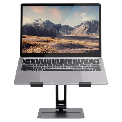 Bonelk Elevate Junior Laptop Stand for Desk, Adjustable Height Aluminum Riser with Dual Tilt, Foldable Ergonomic Holder with Phone Tray, Non-Slip, Fits 10 to 14 Inch Notebooks and Tablets, Black