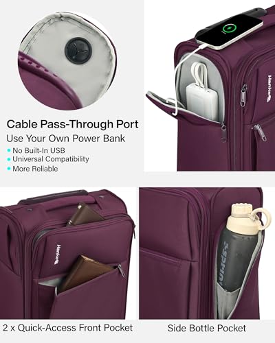 Hanke Underseat Carry On Luggage with Wheels, 17 Inch Rolling Bag, Purple | Fits 15.6 Inch Laptop, Shoe Bag Included, Small Suitcase, Softside, Trolley Sleeve, Water-Resistant, 30L Personal Item - color: Purple, size: 17 Inch Underseat Plus