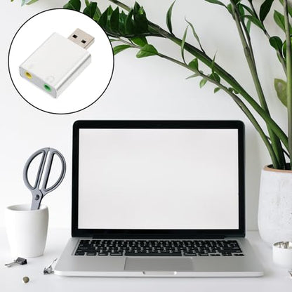 USB External Stereo Sound Card Adapter with Headphone and Microphone Jack Plug and Play USB Audio Converter for Laptop Desktop Silver Aluminum Alloy