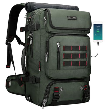 WITZMAN Carry on Travel Backpack for Men Airline Approved Fits 16" Laptop | Nylon 3 in 1 Luggage Duffle Bag with USB Charging Port, Shoe Compartment, For Weekend Getaway, Overnight Trip, B682 Green - color: 02.army Green