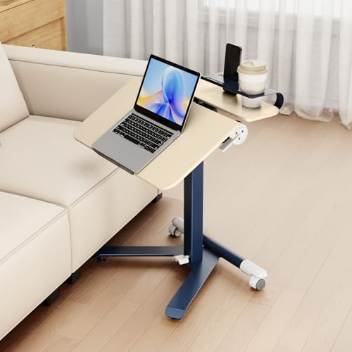 ROMOON Portable Standing Desk with Wheels, Height Adjustable Mobile Desk | Rolling Laptop Cart with Tilt Top, Storage, 24" Sit-Stand Computer Table for Home Office, Bedroom, Small Spaces, Oat Yellow - color: Oat Yellow