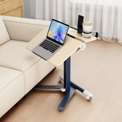 ROMOON Portable Standing Desk with Wheels, Height Adjustable Mobile Desk | Rolling Laptop Cart with Tilt Top, Storage, 24" Sit-Stand Computer Table for Home Office, Bedroom, Small Spaces, Oat Yellow - color: Oat Yellow