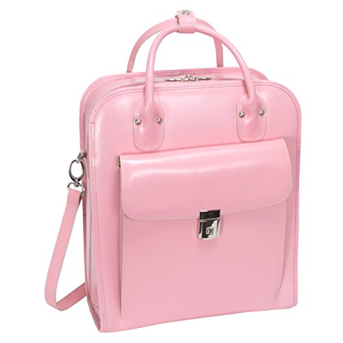 McKleinUSA, W Series, LA Grange, Top Grain Cowhide Leather, 15" Leather Vertical Patented Detachable -Wheeled Ladies' Laptop Briefcase, Pink (96499), 14.4 x 8.75 x 18.5 inches - color: Pink, size: 14.4"x8.75"x18.5"