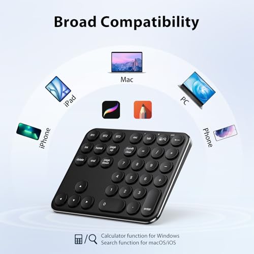 iClever Bluetooth Number Pad, Multi-Device Wireless Numeric Keypad, USB-C Rechargeable, 35 Keys Portable Numpad for Data Entry, Financial Accounting, Compatible with Laptop, Mac, iMac, Tablet, PC