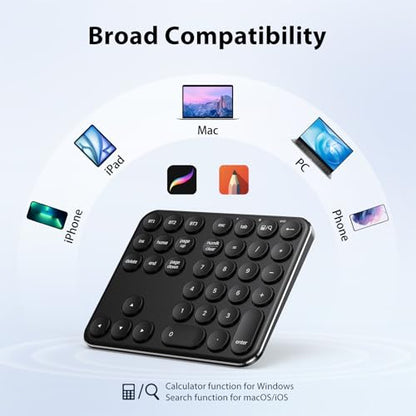 iClever Bluetooth Number Pad, Multi-Device Wireless Numeric Keypad, USB-C Rechargeable, 35 Keys Portable Numpad for Data Entry, Financial Accounting, Compatible with Laptop, Mac, iMac, Tablet, PC