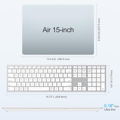 OMOTON Full Size Wireless Keyboard for Mac, Metal Frame, Silver | Ultra Slim & Quiet, Rechargeable Ergonomic, Bluetooth + 2.4G triple for MacBook Pro/Air/Neo, iMac, Mac Mini, Office/Home
