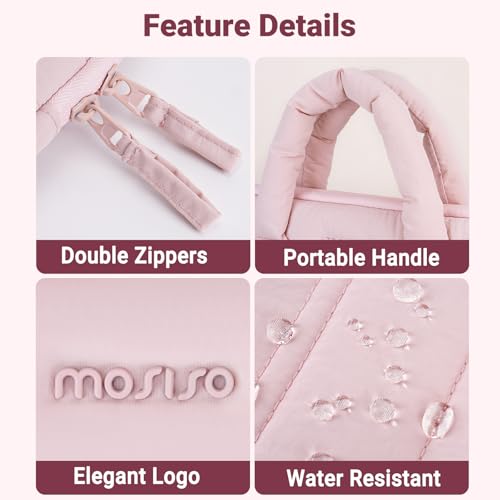MOSISO Laptop Case 14 inch, 14 inch Puffy Laptop Sleeve Compatible with HP Lenovo Dell ASUS Acer, HP Stream, Dell Latitude, Lenovo IdeaPad, Rectangle Quilted Carrying Bag with Bow&Handle, Pink - color: Pink, size: 14 inch