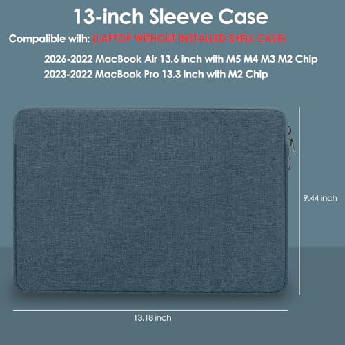 ProElife Sleeve Case for MacBook Neo & Air 13.6 Inch M5 M4, Water-Resistant | Navy, Precision Fit, Soft Inner Lining Padded, Anti-Scratch, Double Zippers, Travel Carry Laptop Bag for Home Office - color: Navy Blue