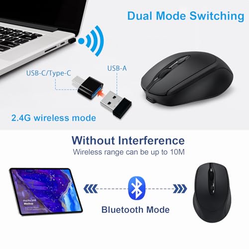 Rechargeable Wireless Mouse Bluetooth Silent for Laptop, iPad, MacBook, PC, Surface Pro, Lenovo, Samsung Tablet, Ergonomic Design (Black) - color: Black-1