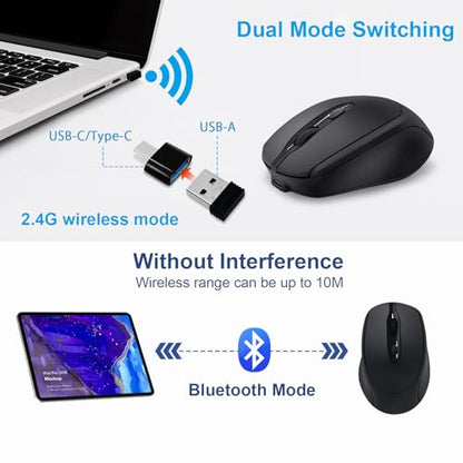 Rechargeable Wireless Mouse Bluetooth Silent for Laptop, iPad, MacBook, PC, Surface Pro, Lenovo, Samsung Tablet, Ergonomic Design (Black) - color: Black-1