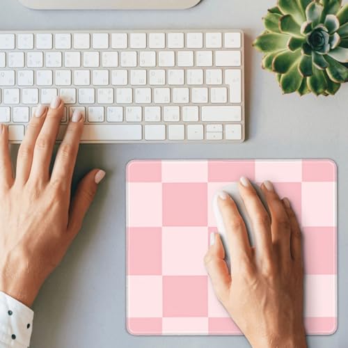 Pink Checkered Patter Gaming Computer Keyboard Cute Mouse Pad with Anti-fray Stitching, Premium-Textured Alfombrilla para Mouse with Non-Slip Rubber Base, 10 x 12 inch - color: Pink Checkered Patter