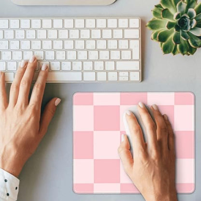 Pink Checkered Patter Gaming Computer Keyboard Cute Mouse Pad with Anti-fray Stitching, Premium-Textured Alfombrilla para Mouse with Non-Slip Rubber Base, 10 x 12 inch - color: Pink Checkered Patter
