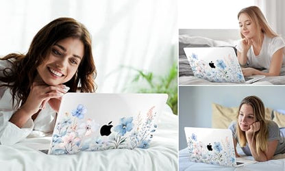 DONGKE for MacBook Air 13 Inch Case M5 2026 M4 2025 M3 M2 2024-2022 A3449 A3240 A3113 A2681, Plastic Hard Shell & Keyboard Cover & Screen Film for MacBook Air 13.6 Inch Case - Blue Flowers - color: Blue Flowers