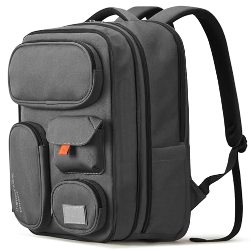 mixi Large Capacity Expandable Travel Backpack for Women & Men 15.6'' Laptop Carry On Weekender Bag Outdoor Hiking with Multifunction Pockets 180° Open Water Resistant 18 Inch 28L, Rock Gray - color: Expandable Rock Gray