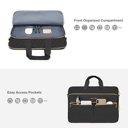 MOSISO 15-16 inch Laptop Bag, Laptop Briefcase Messenger | Compatible with MacBook Pro 16/Air 15, Square Quilted Computer Bag Work Office Business with 3 Pockets&Strap, Black - color: Black, size: 16 inch