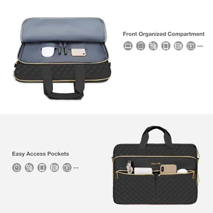 MOSISO 17-17.3 inch Laptop Bag, Laptop Briefcase Messenger | Compatible with Dell, HP, Lenovo, Asus, Acer, Square Quilted Computer Bag Work Office Business with 3 Pockets&Strap, Black - color: Black, size: 17.3 inch