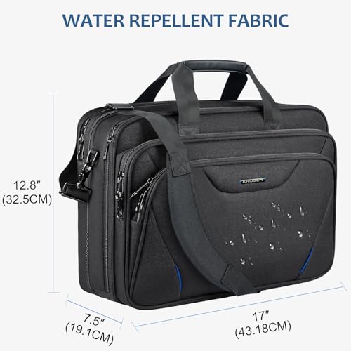 KROSER 17.3 Inch Laptop Computer Briefcase, Water-Repellent Messenger Bag | Expandable design, padded laptop compartment,shoulder strap and luggage strap for business, travel, men and women-Black/Blue - color: Black/Blue