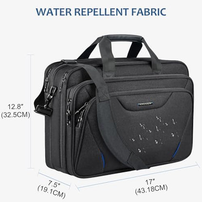 KROSER 17.3 Inch Laptop Computer Briefcase, Water-Repellent Messenger Bag | Expandable design, padded laptop compartment,shoulder strap and luggage strap for business, travel, men and women-Black/Blue - color: Black/Blue