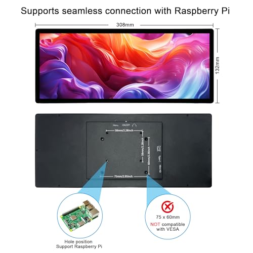 wisecoco 12.3 Inch Touch Screen Monitor IPS 1920x720 Stretched Bar LCD CNC Shell Mini Secondary Screen Portable Display HDMI for Laptop PC Temperature Aida64 GPU CPU RAM Monitoring