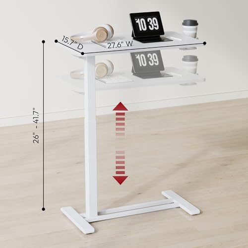 SANODESK Mobile Standing Desk with Hidden Wheels,Pneumatic Laptop Desk Rolling Computer Cart Movable Height Adjustable Small Sit Stand Desk for Home Office(27.6" W x 15.7" D, White) - color: White, size: 28x16