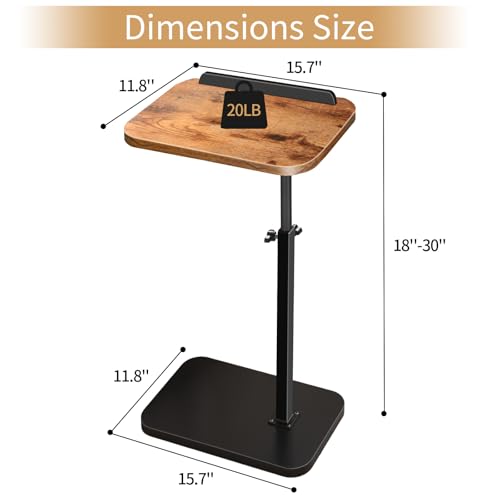 Small End Table Adjustable Height, 90° Flip-Over Panel Side Table for Small Spaces 360° Swivel TV Tray Couch Tables that Slide Under, Food Snack Trays for Sofa Bed Living Room - size: 11.8 inch X 15.7 inch
