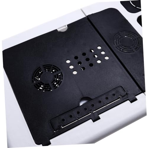TEHAUX Foldable Laptop Table Tray Desk Quiet Fans Adjustable Height and Angle Non-Slip Legs Mouse Platform USB Cooling for Bed Sofa Couch Black and White Plastic Lap Desk