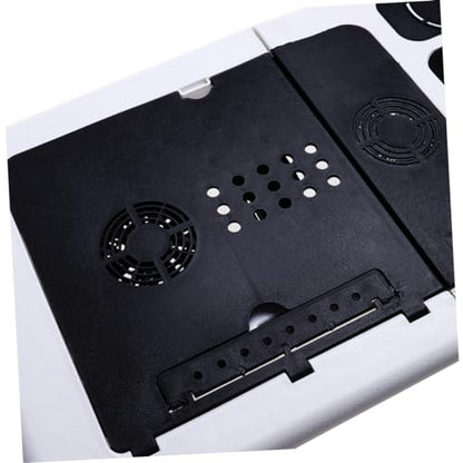 TEHAUX Foldable Laptop Table Tray Desk Quiet Fans Adjustable Height and Angle Non-Slip Legs Mouse Platform USB Cooling for Bed Sofa Couch Black and White Plastic Lap Desk