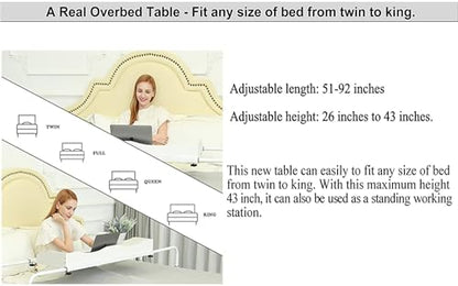 UNICOO Adjustable Overbed Table, Over the Bed Table with Wheels, Medical Overbed Table with Wheels Adjustable Height, Rolling Desk for Full/Queen/King Bed, Sturdy Wood & Steel Frame (202-White) - color: White