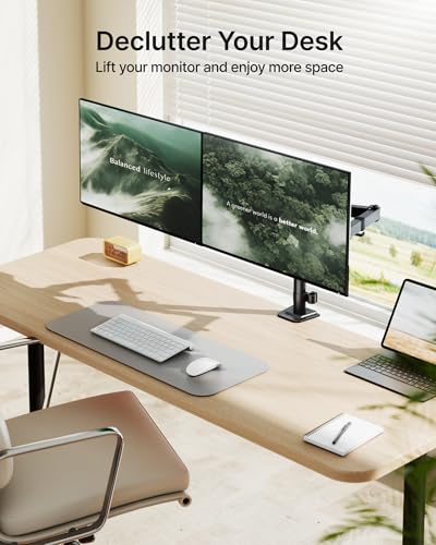 monTEK Heavy-Duty Dual Monitor Stand for 17-32", 22 lbs Each | Adjustable dual monitor mount, full-motion arms, clamp/grommet bases, cable management and VESA 75/100 - size: Dual Monitor