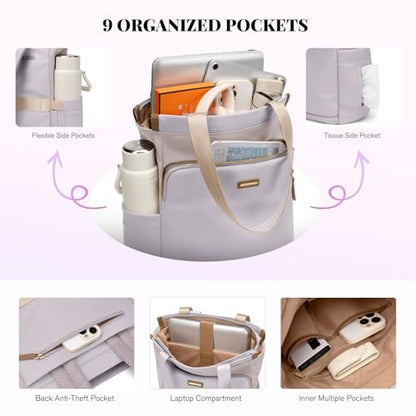 GOLF SUPAGS Convertible Laptop Backpack for Women Casual Daypack Notebook Tote Bag for Work College Travel Leisure (Taro Purple & White) - color: Taro Purple & White