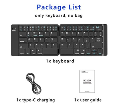 PopBloom Foldable Bluetooth Keyboard - Portable Keyboard, Rechargeable Full Size Ultra Slim Compatible iOS Android Windows Smartphone Tablet and Laptop (Only Keyboard) - color: Elegant Blue-Black Keyboard, No Bag