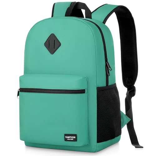 YAMTION School Backpack for Teens,Green Bookbag Classic Backpack with USB Port for High School College Students - color: Green, size: 15.6 inch
